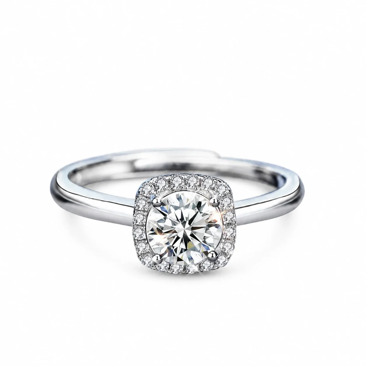 Radiant 925 Sterling Silver Halo Round Moissanite Ring