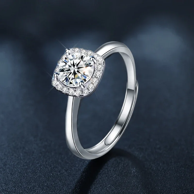 Radiant 925 Sterling Silver Halo Round Moissanite Ring