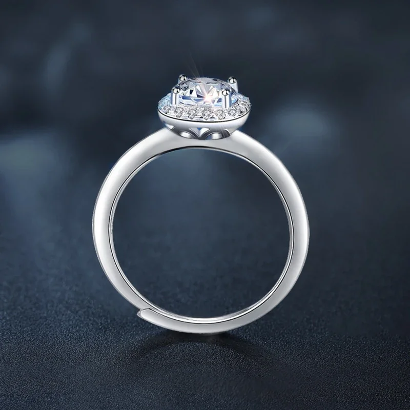 Radiant 925 Sterling Silver Halo Round Moissanite Ring