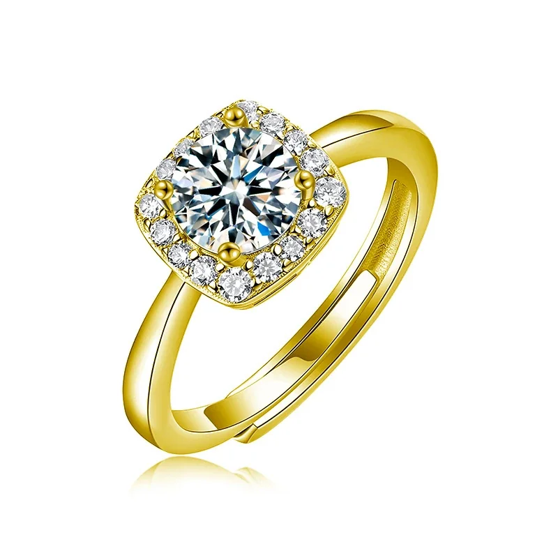 Radiant 925 Sterling Silver Halo Round Moissanite Ring - Gold