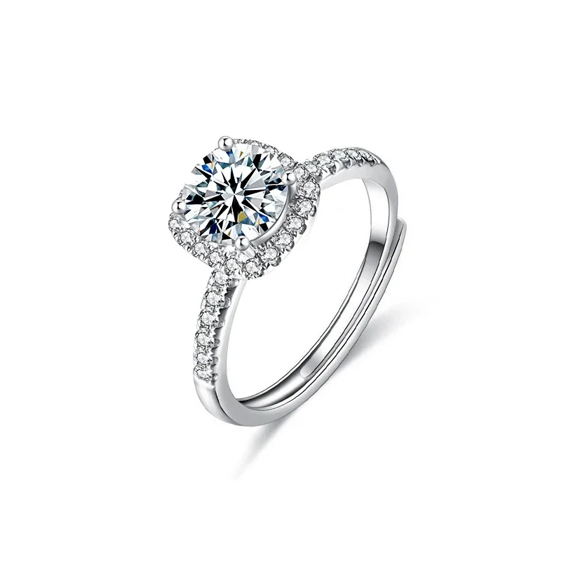 Radiant 925 Sterling Silver Halo Round Moissanite Ring - Classic Silver