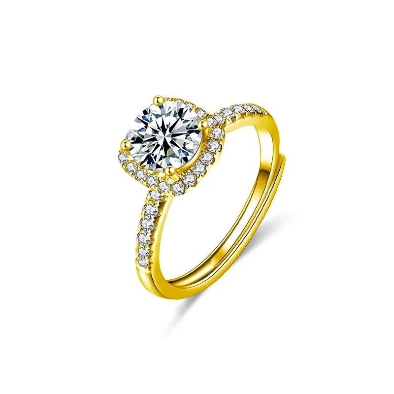 Radiant 925 Sterling Silver Halo Round Moissanite Ring - Classic Gold