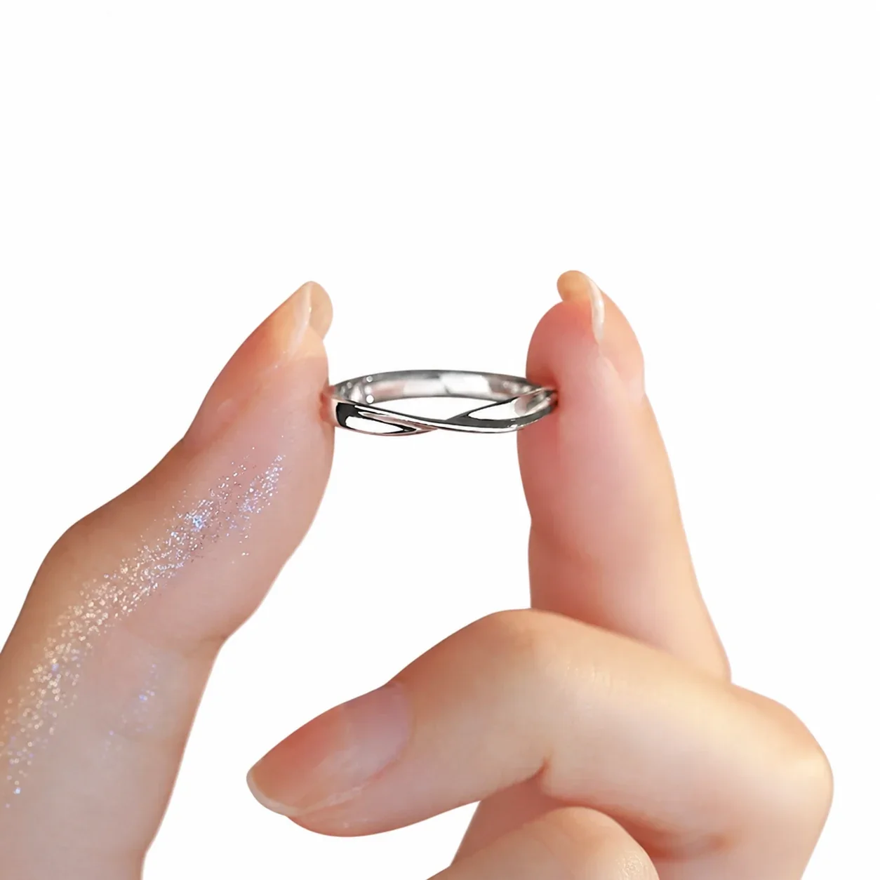 Sculptural Mobius Twist Open-Band 925 Sterling Silver Ring - Silver Women's
