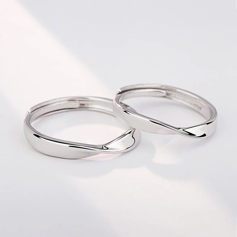 Sculptural Mobius Twist Open-Band 925 Sterling Silver Ring - Silver Men's