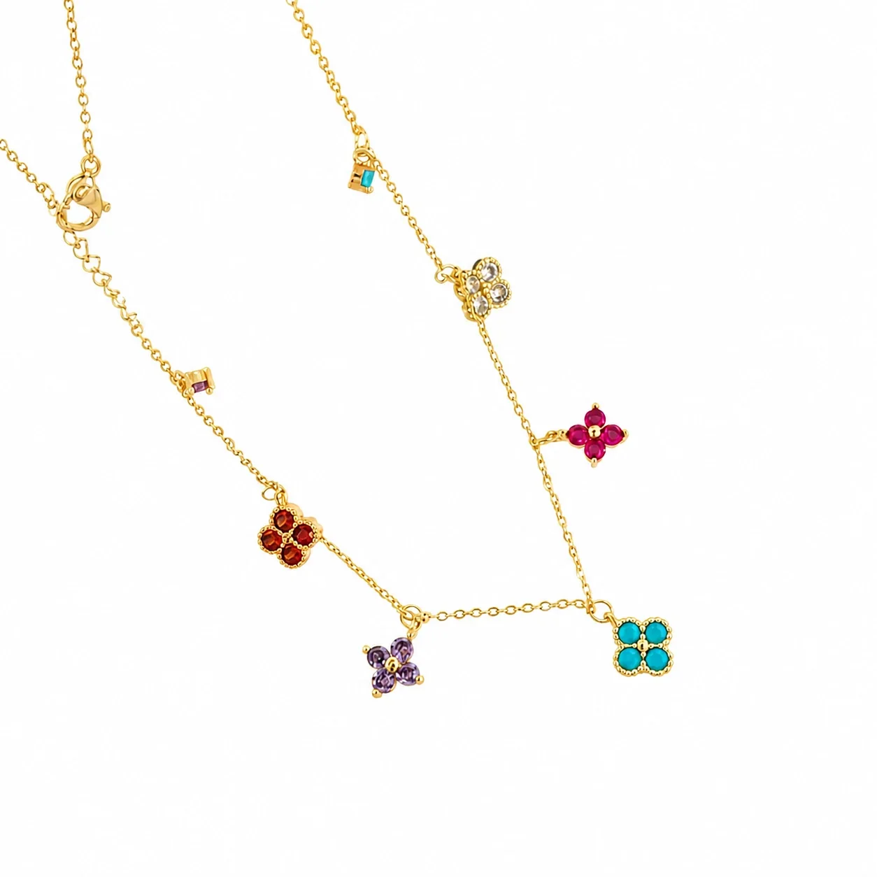 Dainty Gold-Plated Multicolor Clover Charm Copper Necklace