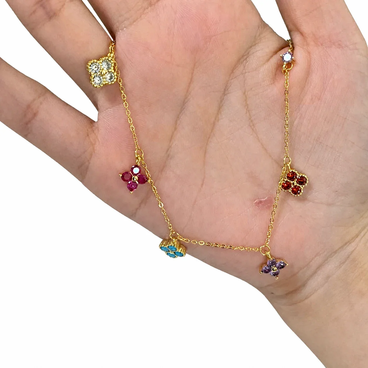 Dainty Gold-Plated Multicolor Clover Charm Copper Necklace