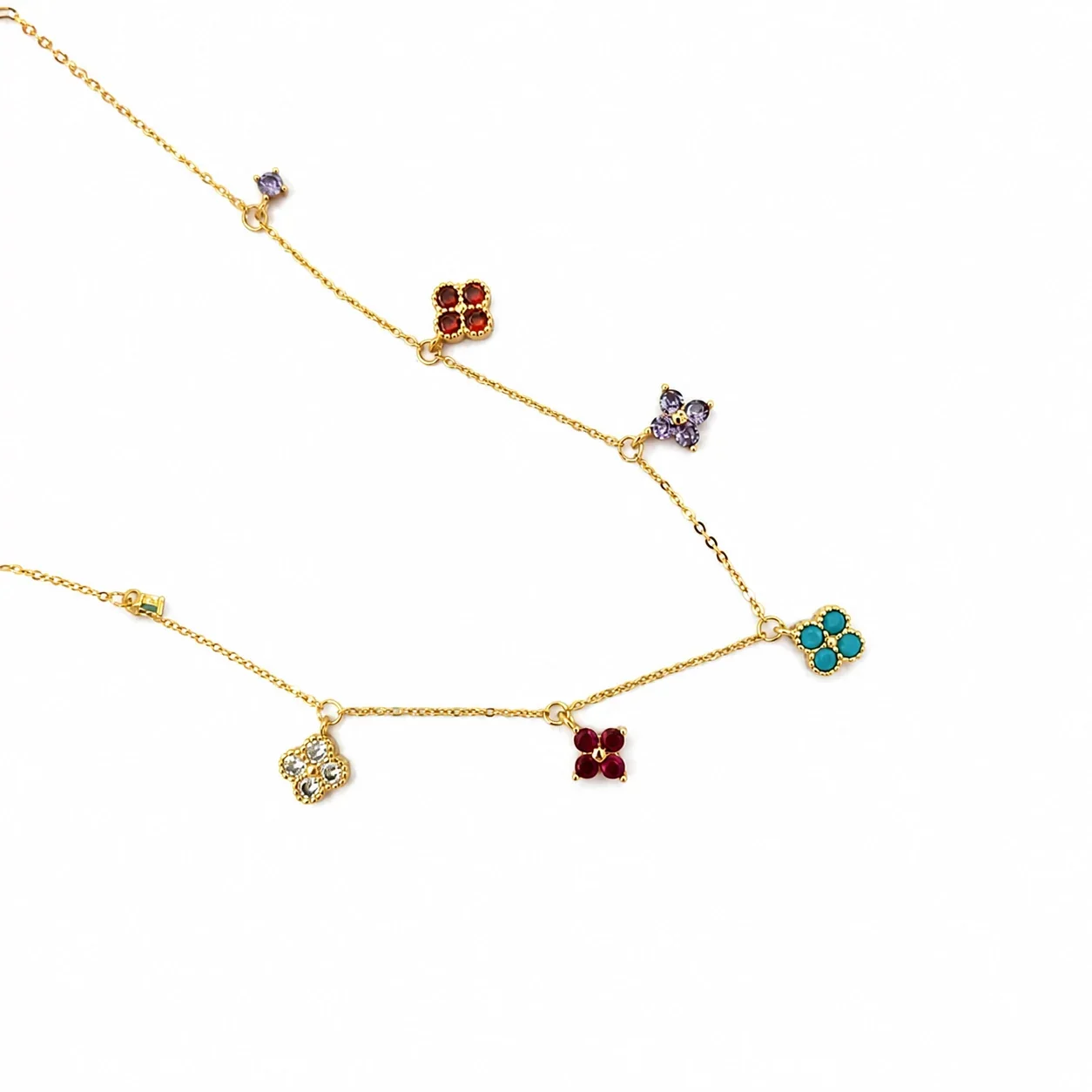 Dainty Gold-Plated Multicolor Clover Charm Copper Necklace