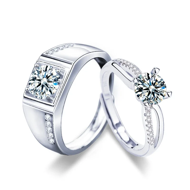 Polished 925 Sterling Silver Round Moissanite Pavé Rings