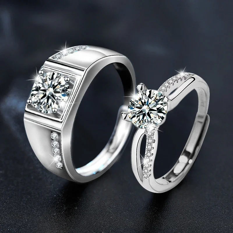 Polished 925 Sterling Silver Round Moissanite Pavé Rings