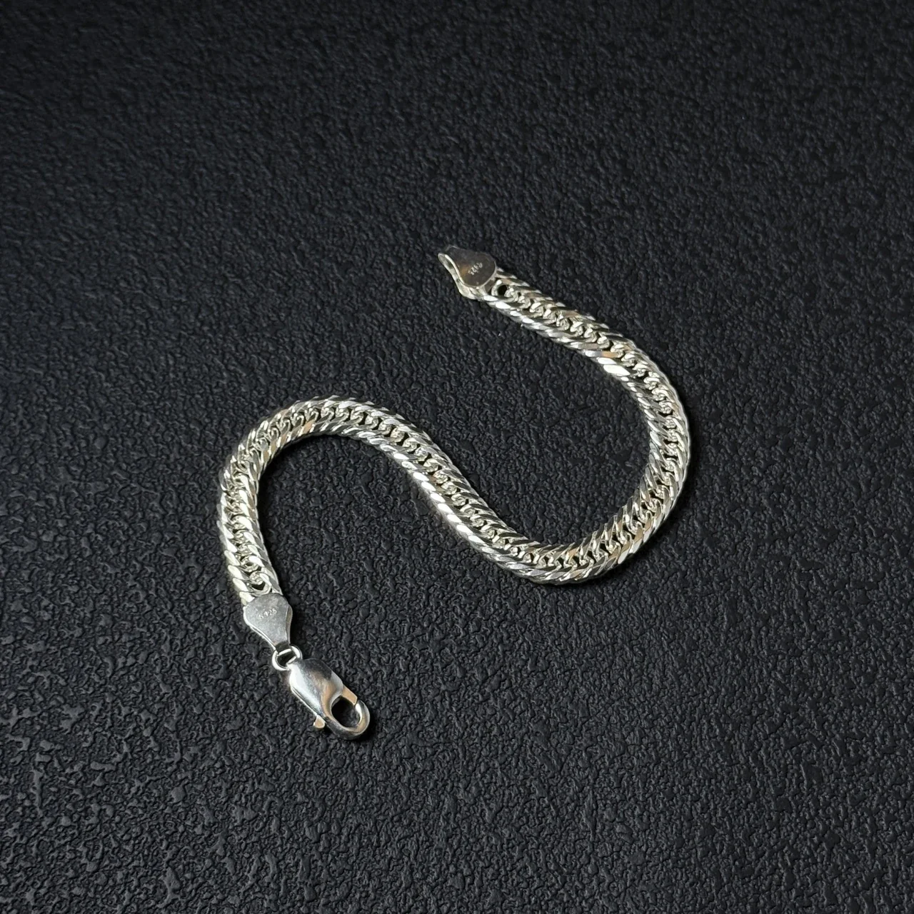 Faceted Cuban Link 925 Sterling Silver Chain Bracelet