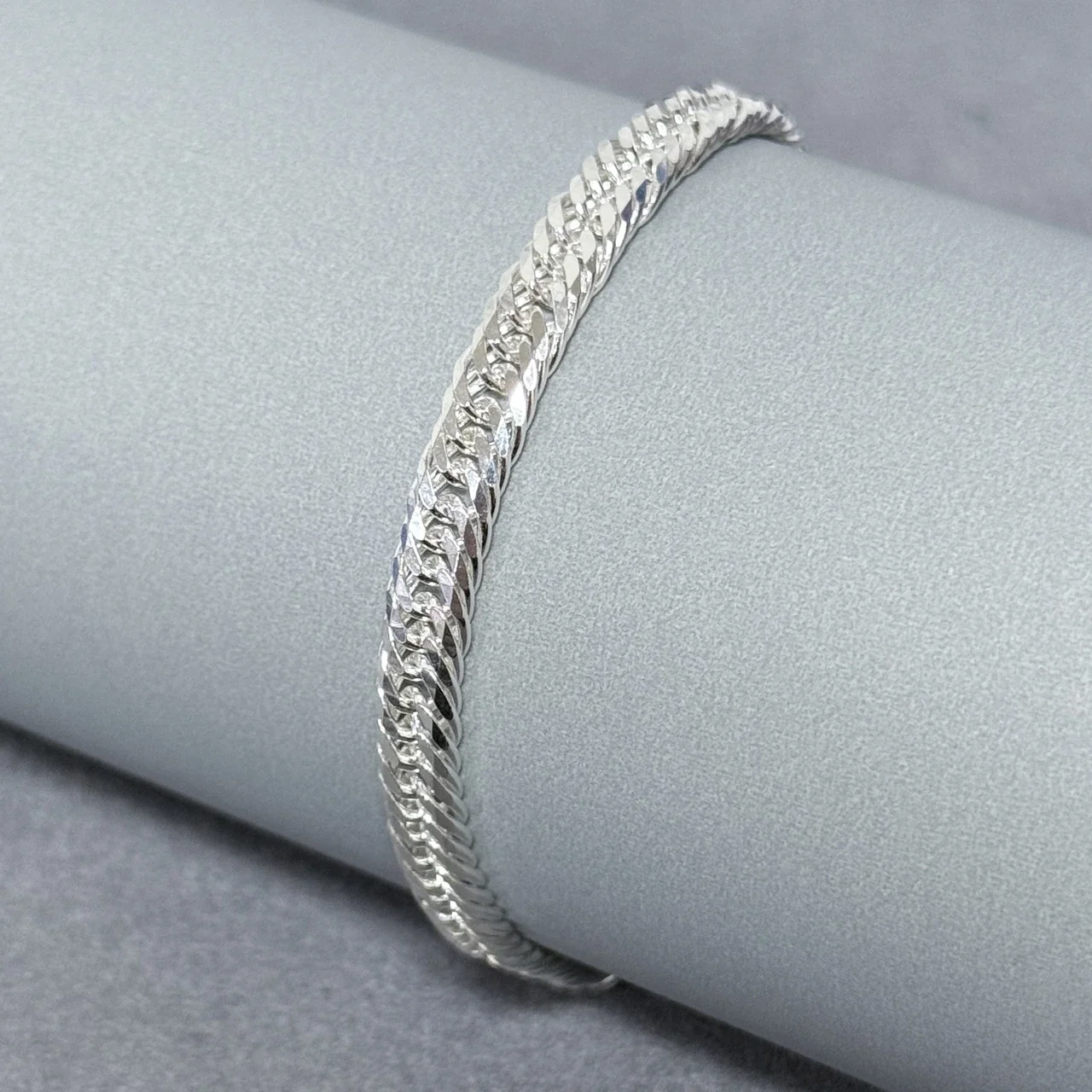 Faceted Cuban Link 925 Sterling Silver Chain Bracelet - Silver 5 mm