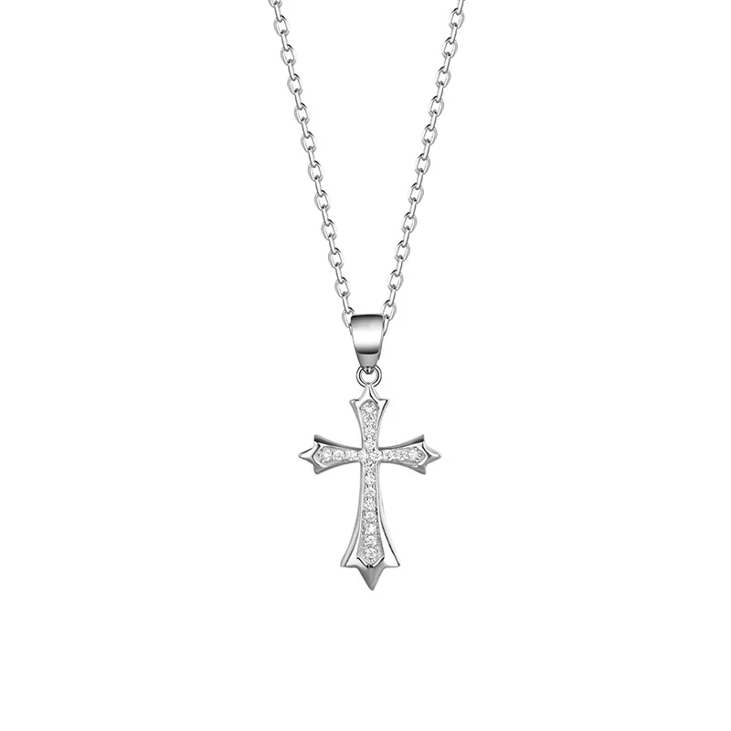 Ornate 925 Sterling Silver Pavé Pointed Cross Pendant