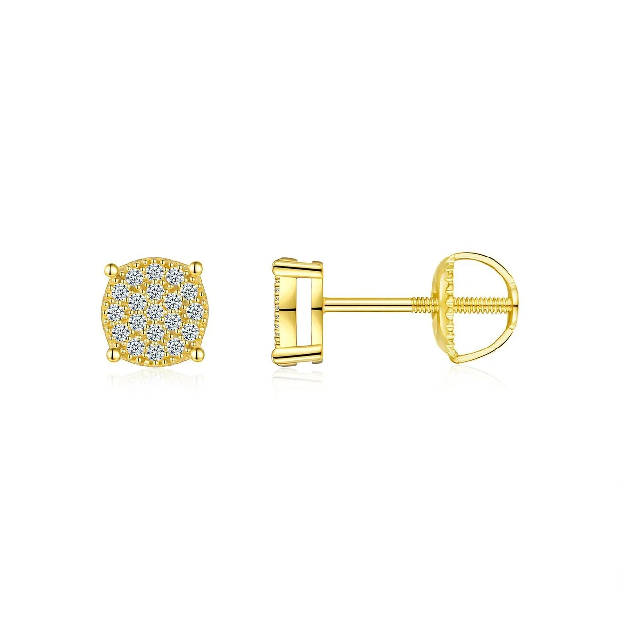 Radiant Gold-Plated 925 Sterling Silver Four-Prong Pavé Moissanite Stud Earrings
