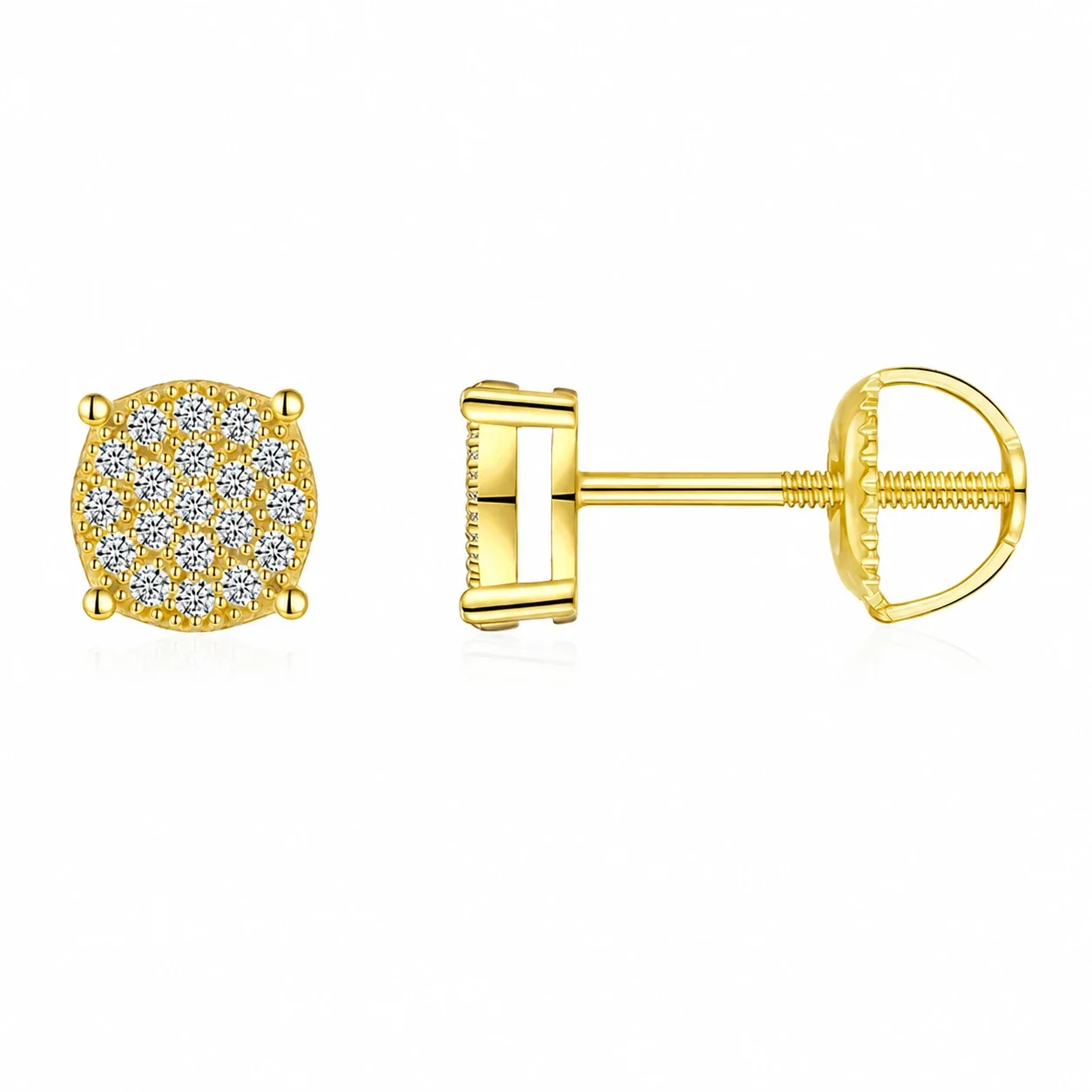 Radiant Gold-Plated 925 Sterling Silver Four-Prong Pavé Stud Earrings