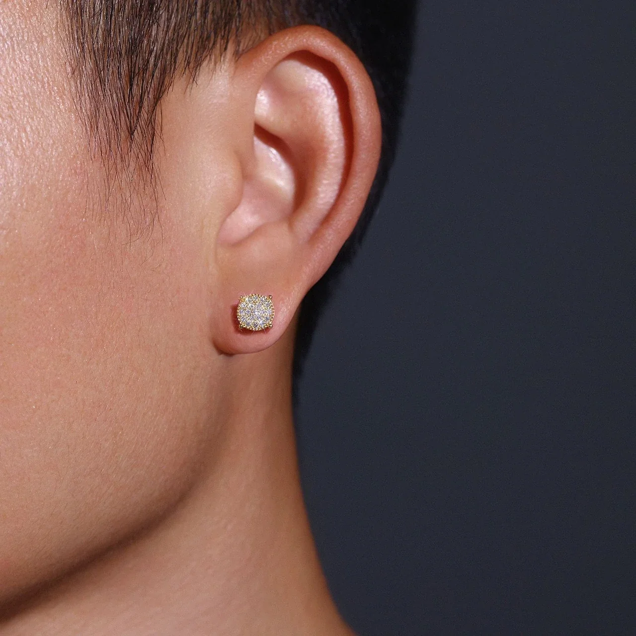 Radiant Gold-Plated 925 Sterling Silver Four-Prong Pavé Stud Earrings