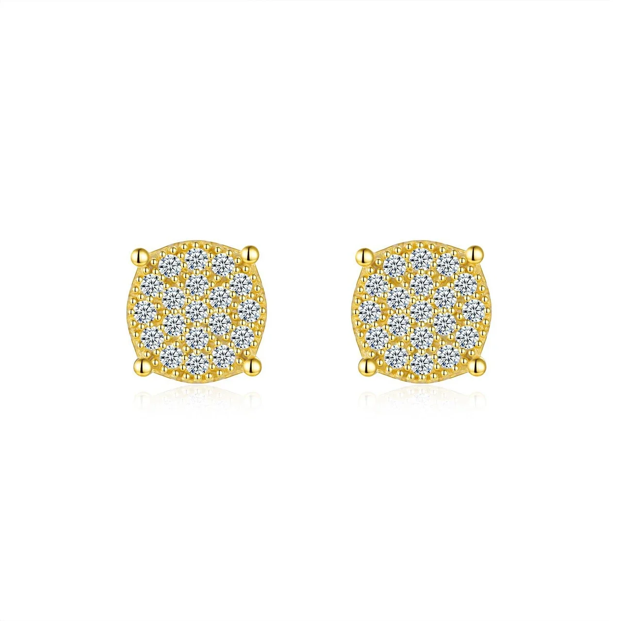 Radiant Gold-Plated 925 Sterling Silver Four-Prong Pavé Stud Earrings - Gold