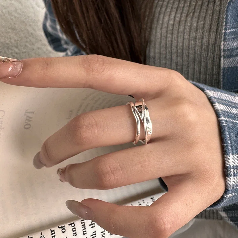 Sculptural 925 Sterling Silver Interlaced Open Ring
