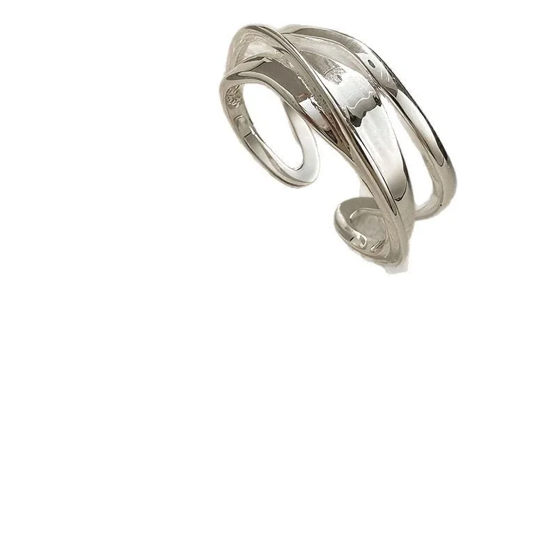 Sculptural 925 Sterling Silver Interlaced Open Ring - Silver