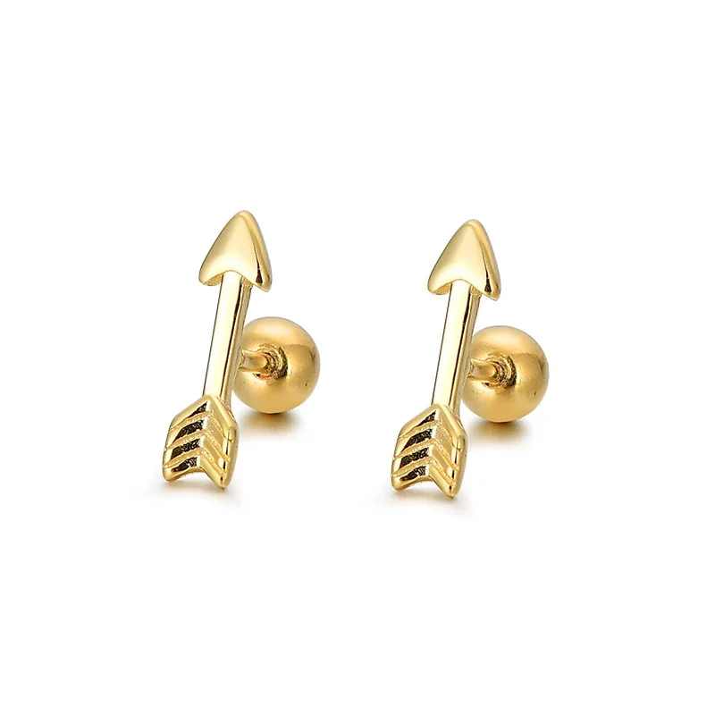Polished Arrow and Feather 925 Sterling Silver Stud Earrings