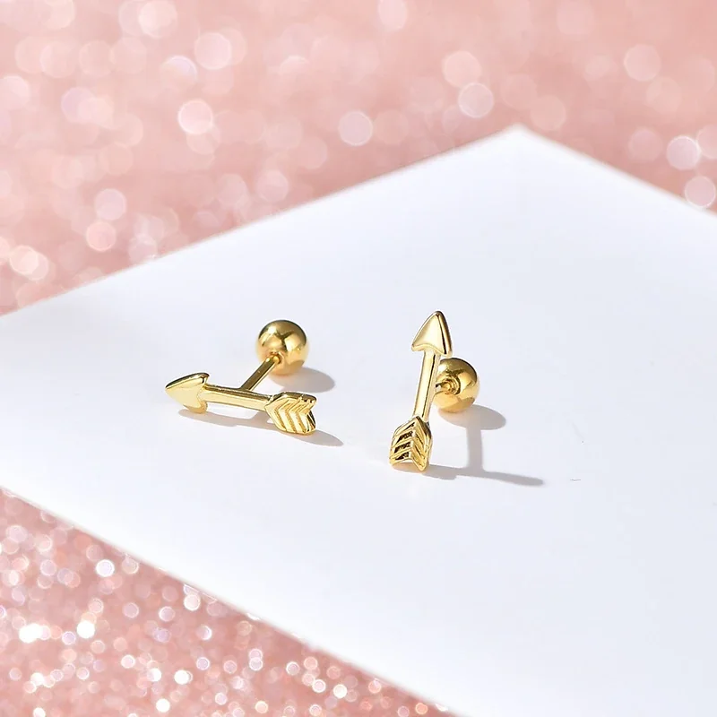 Polished Arrow and Feather 925 Sterling Silver Stud Earrings