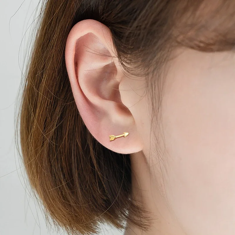 Polished Arrow and Feather 925 Sterling Silver Stud Earrings