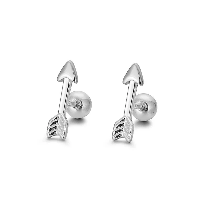 Polished Arrow and Feather 925 Sterling Silver Stud Earrings - Silver