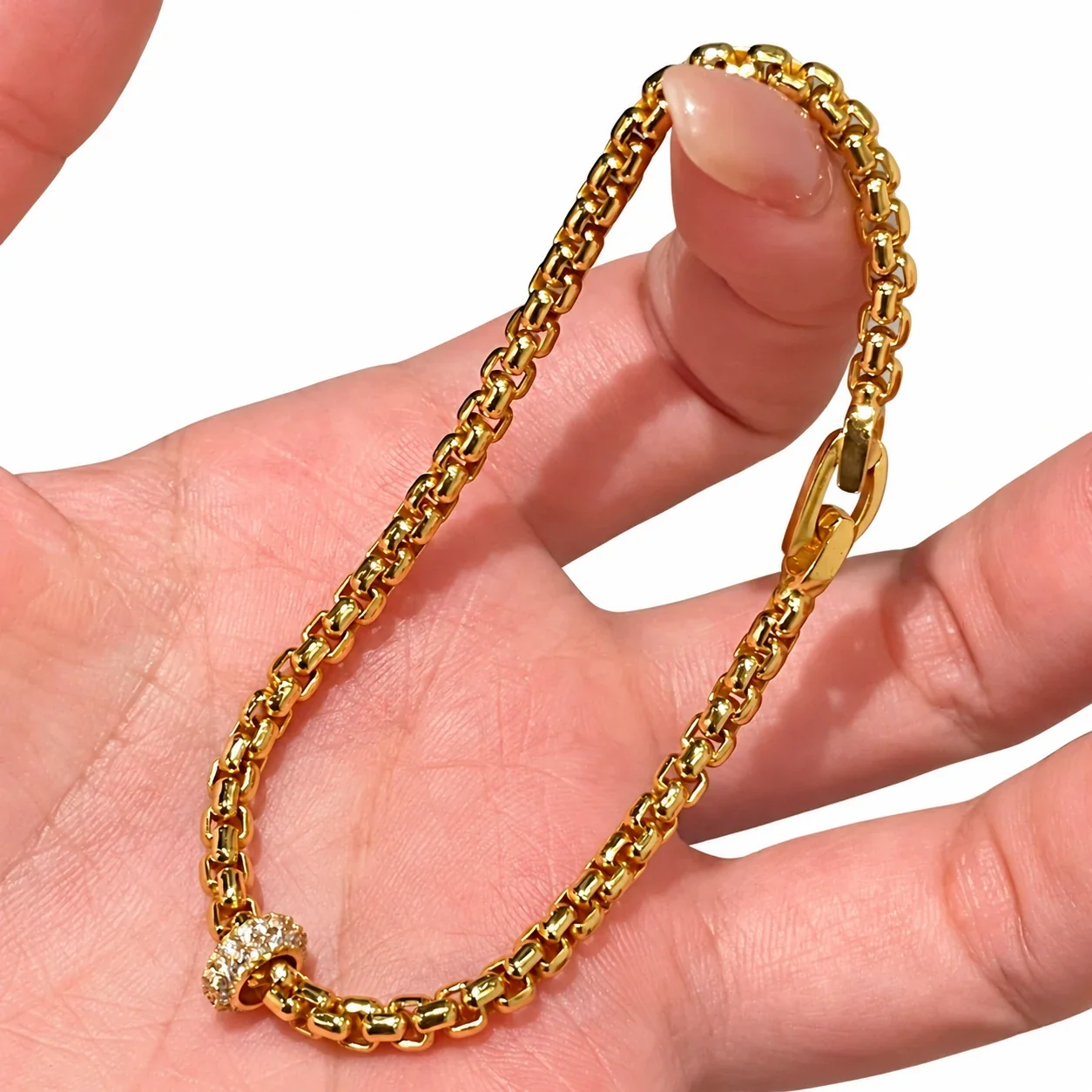 Polished 925 Sterling Silver Pavé Barrel Link Bracelet