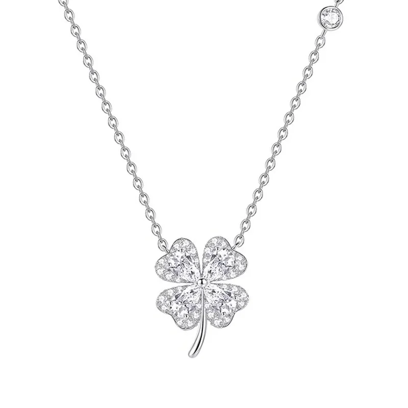 Sparkling Pavé Clover 925 Sterling Silver Necklace