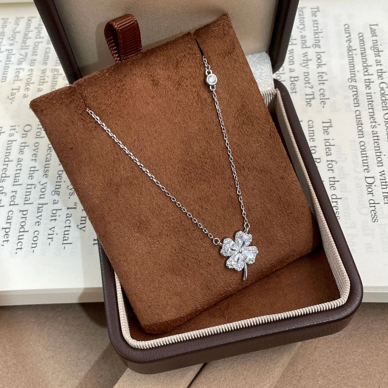 Sparkling Pavé Clover 925 Sterling Silver Necklace