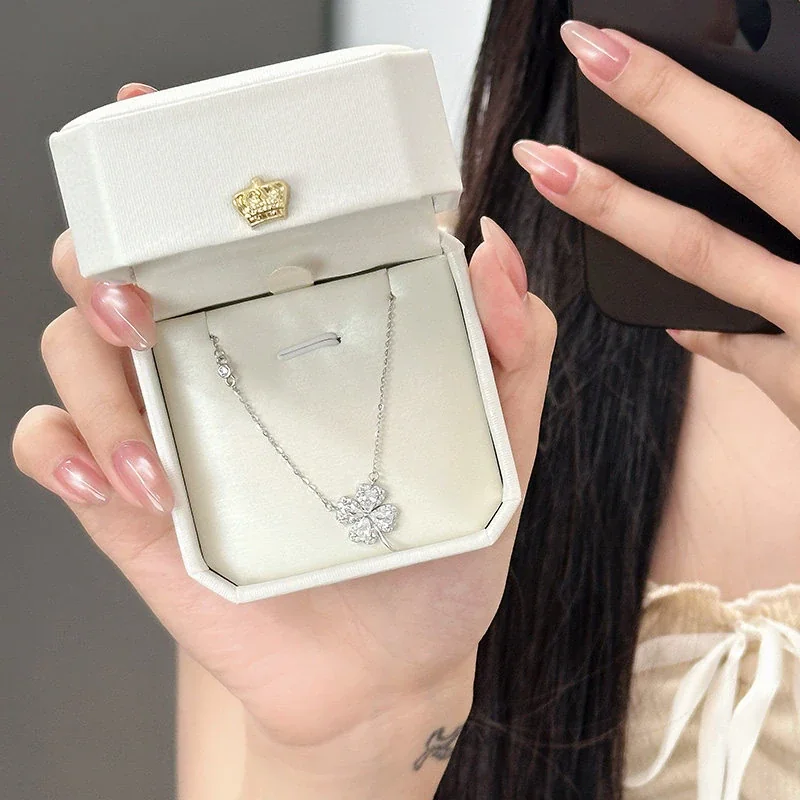 Sparkling Pavé Clover 925 Sterling Silver Necklace