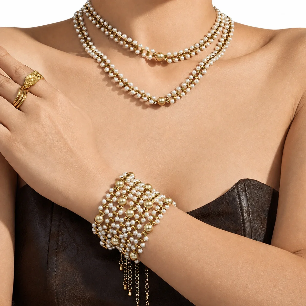 Lustrous Double-Row Shell Pearl 18K Gold-Plated Bracelet