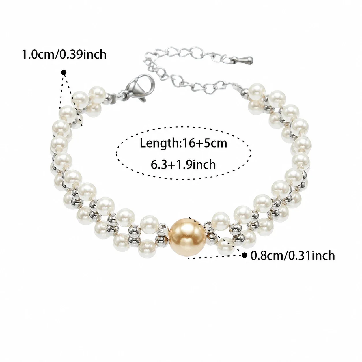 Lustrous Double-Row Shell Pearl 18K Gold-Plated Bracelet - Silver A 16+5 cm