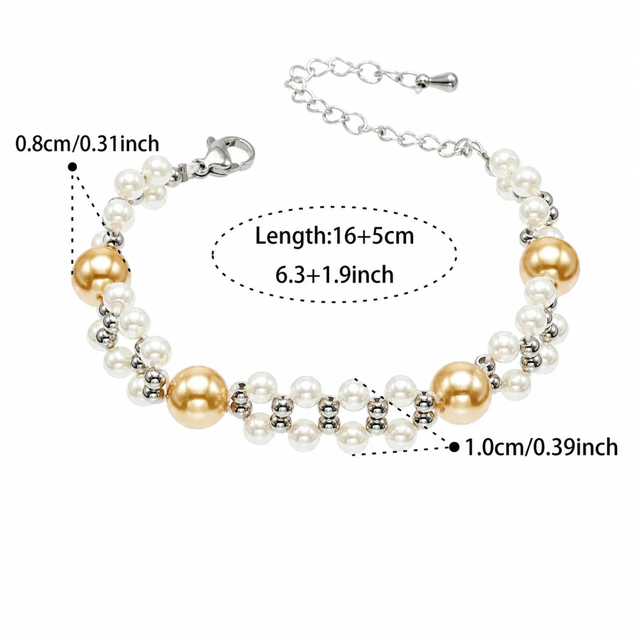 Lustrous Double-Row Shell Pearl 18K Gold-Plated Bracelet - Silver B 16+5 cm