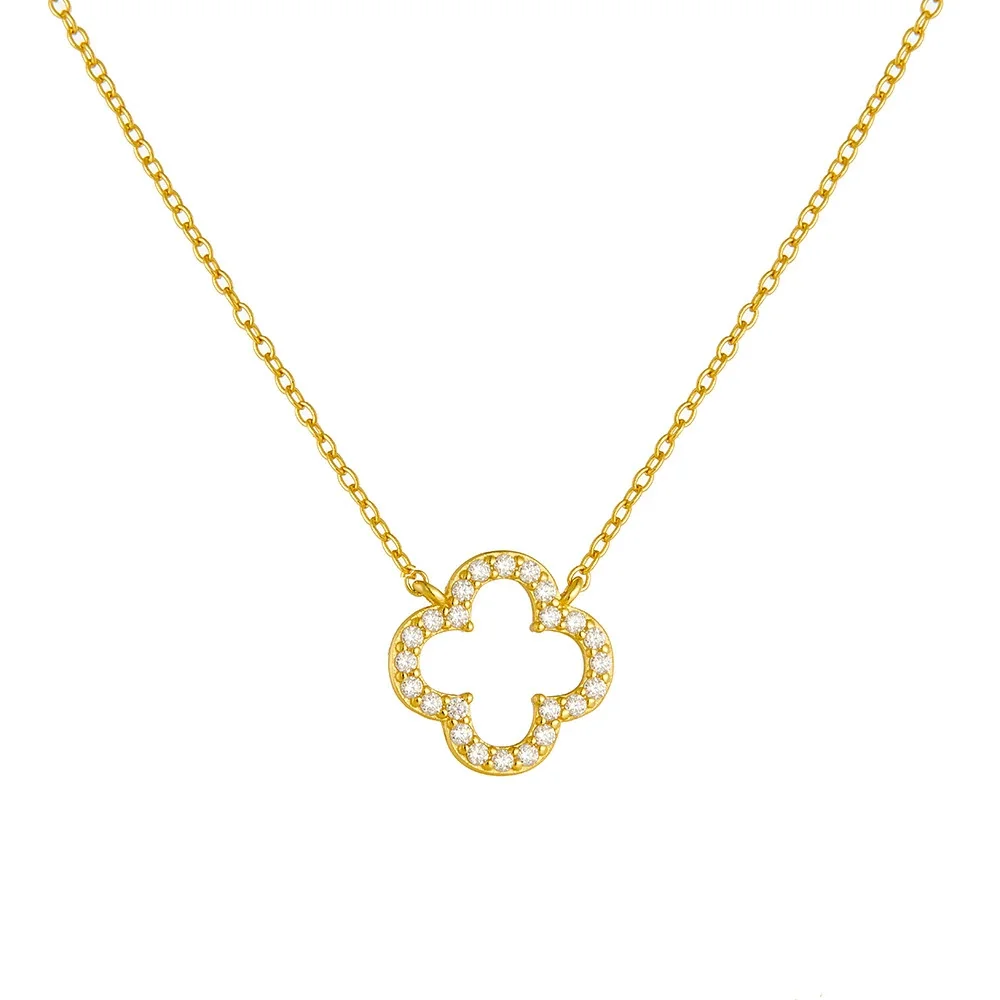Delicate 925 sterling silver Open Clover Pavé Necklace