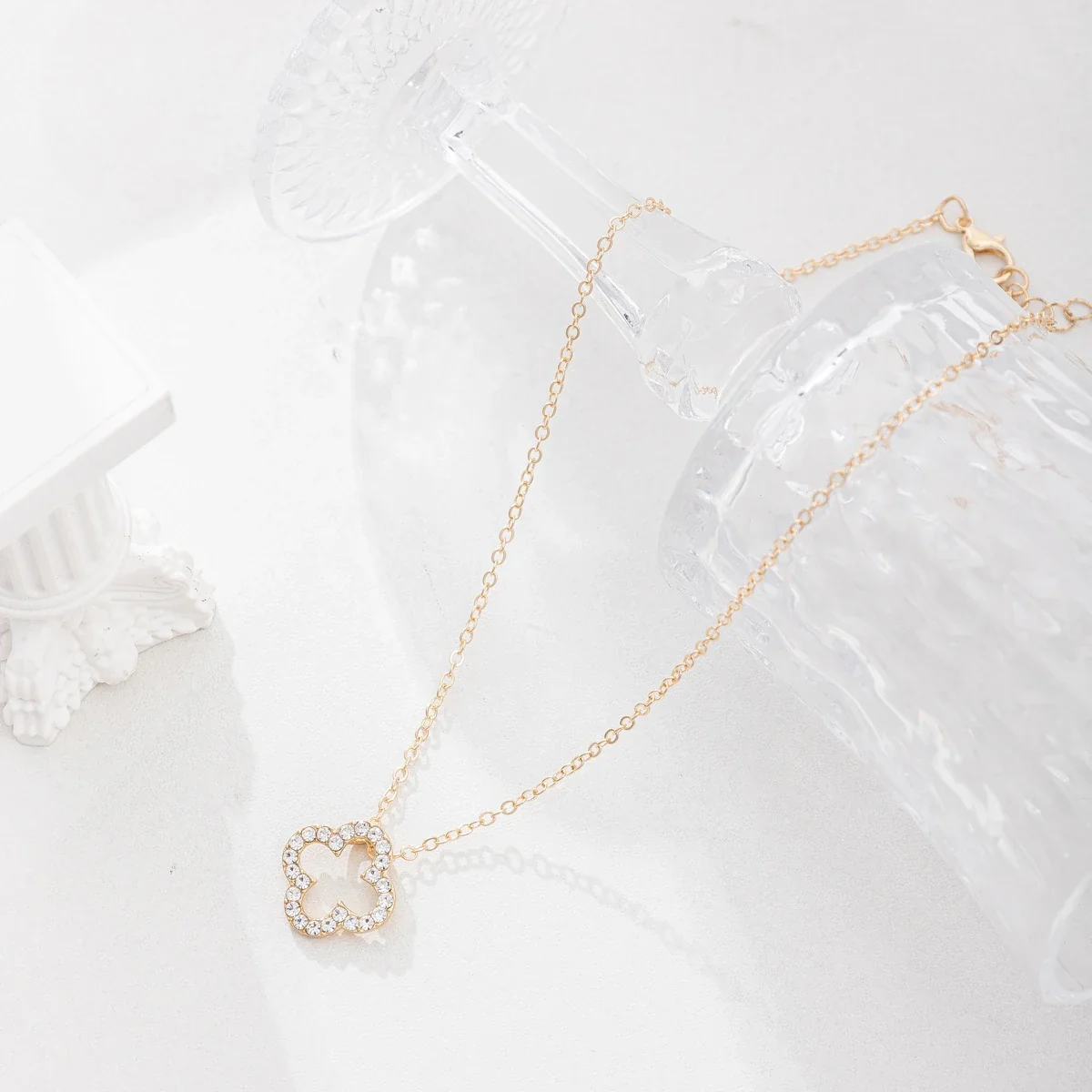 Delicate 925 sterling silver Open Clover Pavé Necklace