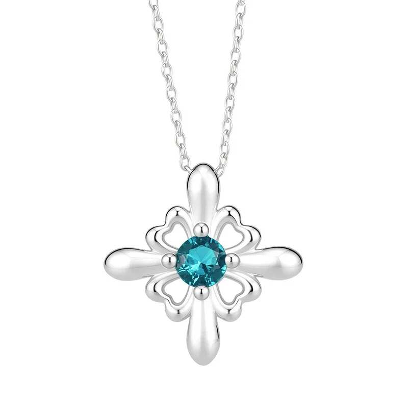 Ornate Silver-Plated Copper Open Flower Teal Crystal Stud Earrings