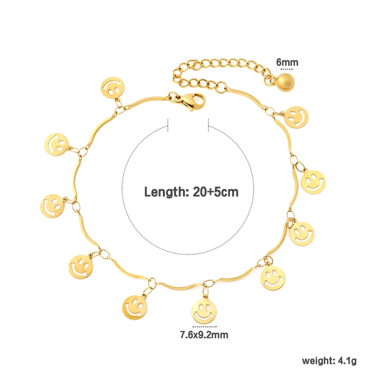 Playful Stainless Steel Smile Charm Wavy Chain Anklet