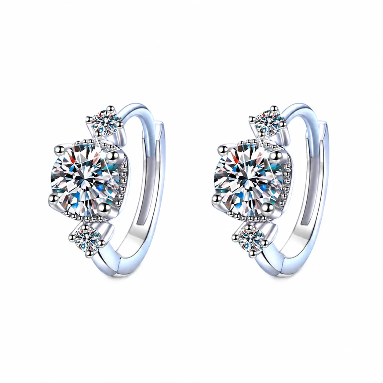 Refined 925 sterling silver round moissanite trio hoop earrings