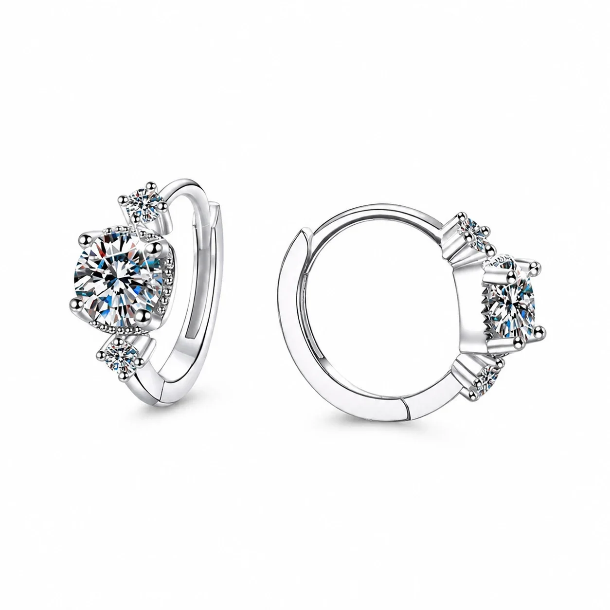 Refined 925 sterling silver round moissanite trio hoop earrings