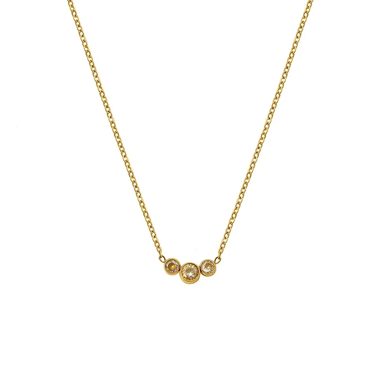 Delicate Gold-Plated Stainless Steel Triple Bezel Crystal Necklace