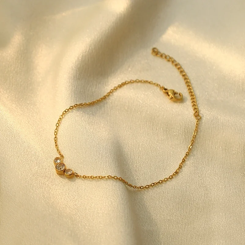 Delicate Gold-Plated Stainless Steel Triple Bezel Crystal Necklace