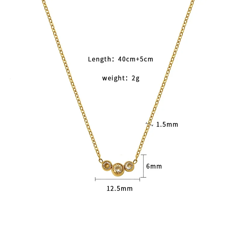 Delicate Gold-Plated Stainless Steel Triple Bezel Crystal Necklace - Gold