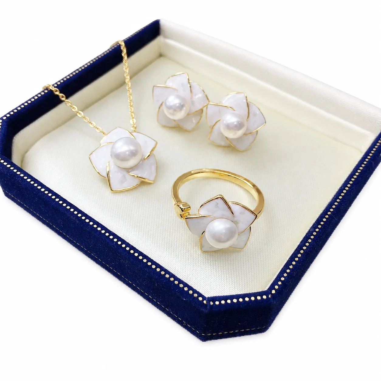 Lustrous Gold-Plated White Petal Freshwater Pearl Stud Earrings