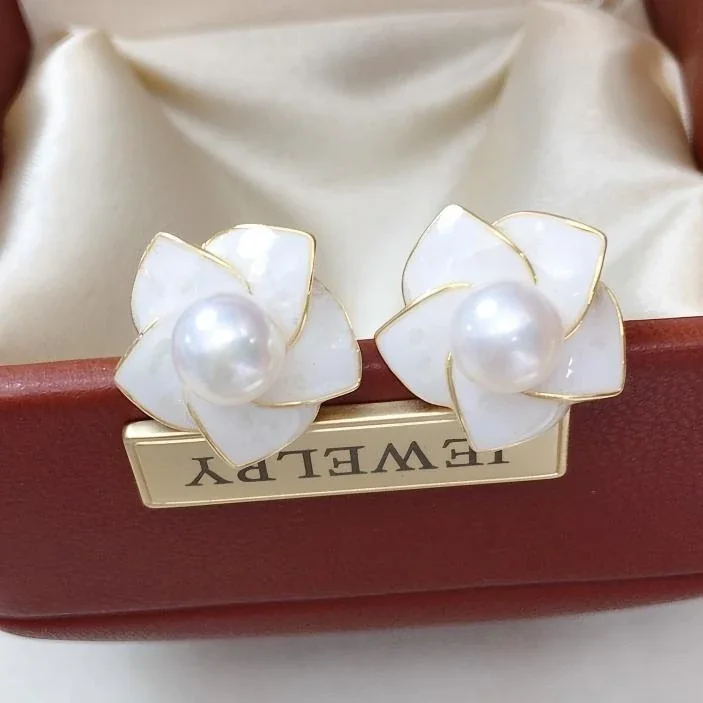 Lustrous Gold-Plated White Petal Freshwater Pearl Stud Earrings