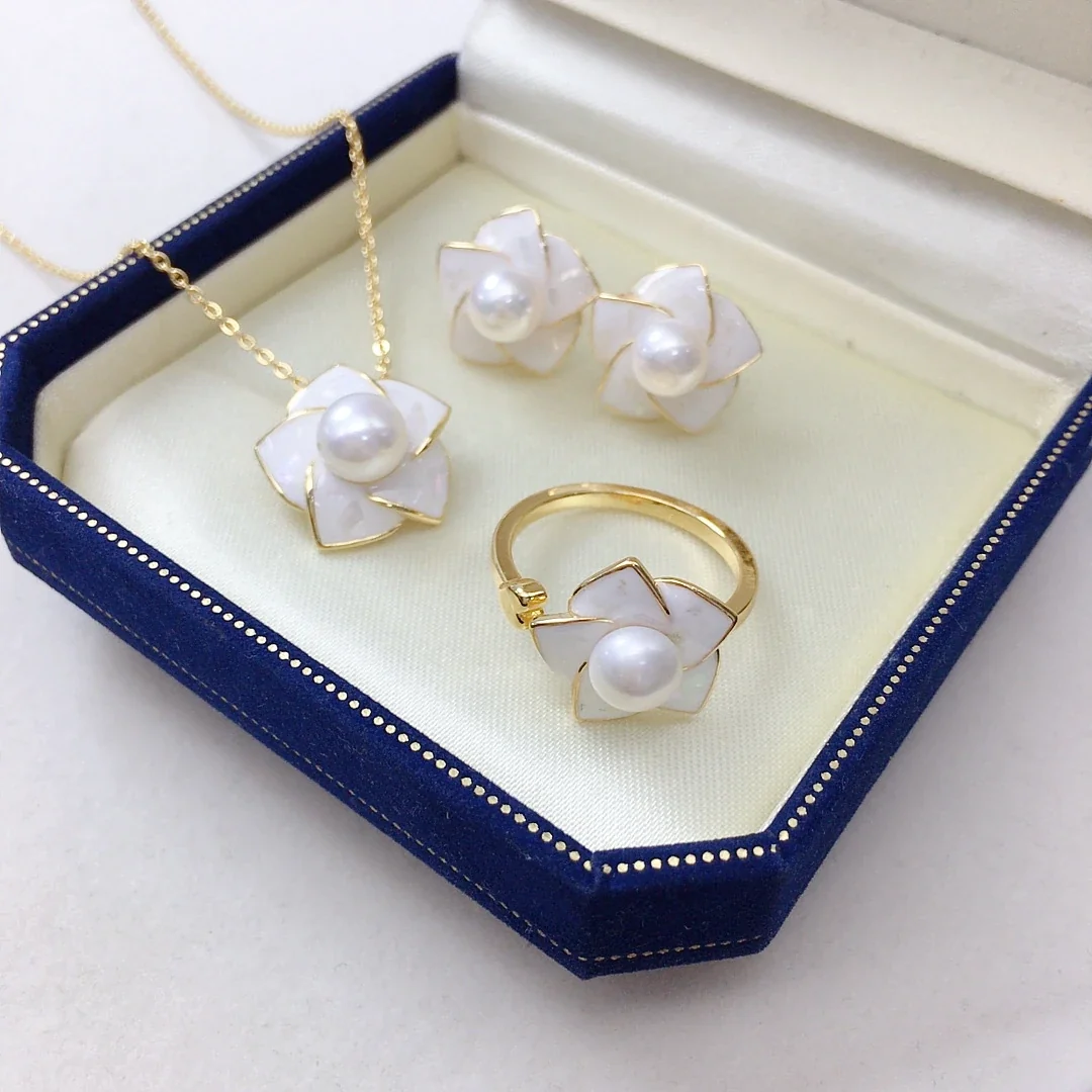 Lustrous Gold-Plated White Petal Freshwater Pearl Stud Earrings - Set