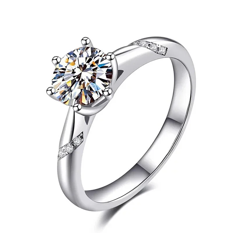 Sweeping Pavé Six-Prong Round Moissanite 925 Sterling Silver Ring