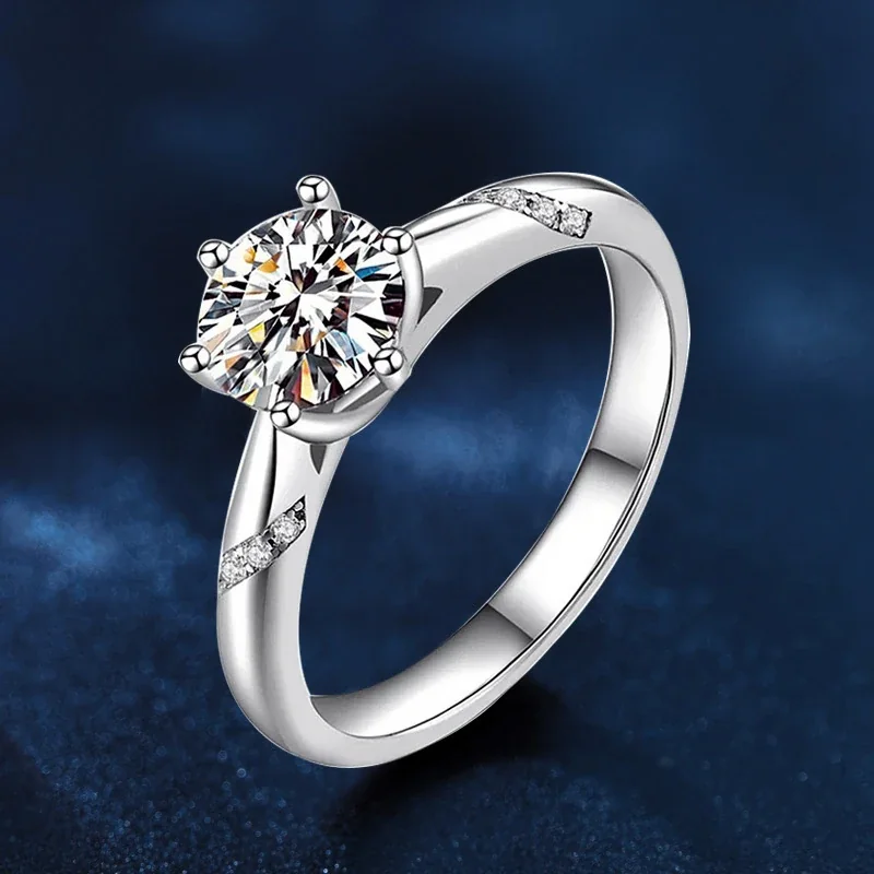 Sweeping Pavé Six-Prong Round Moissanite 925 Sterling Silver Ring