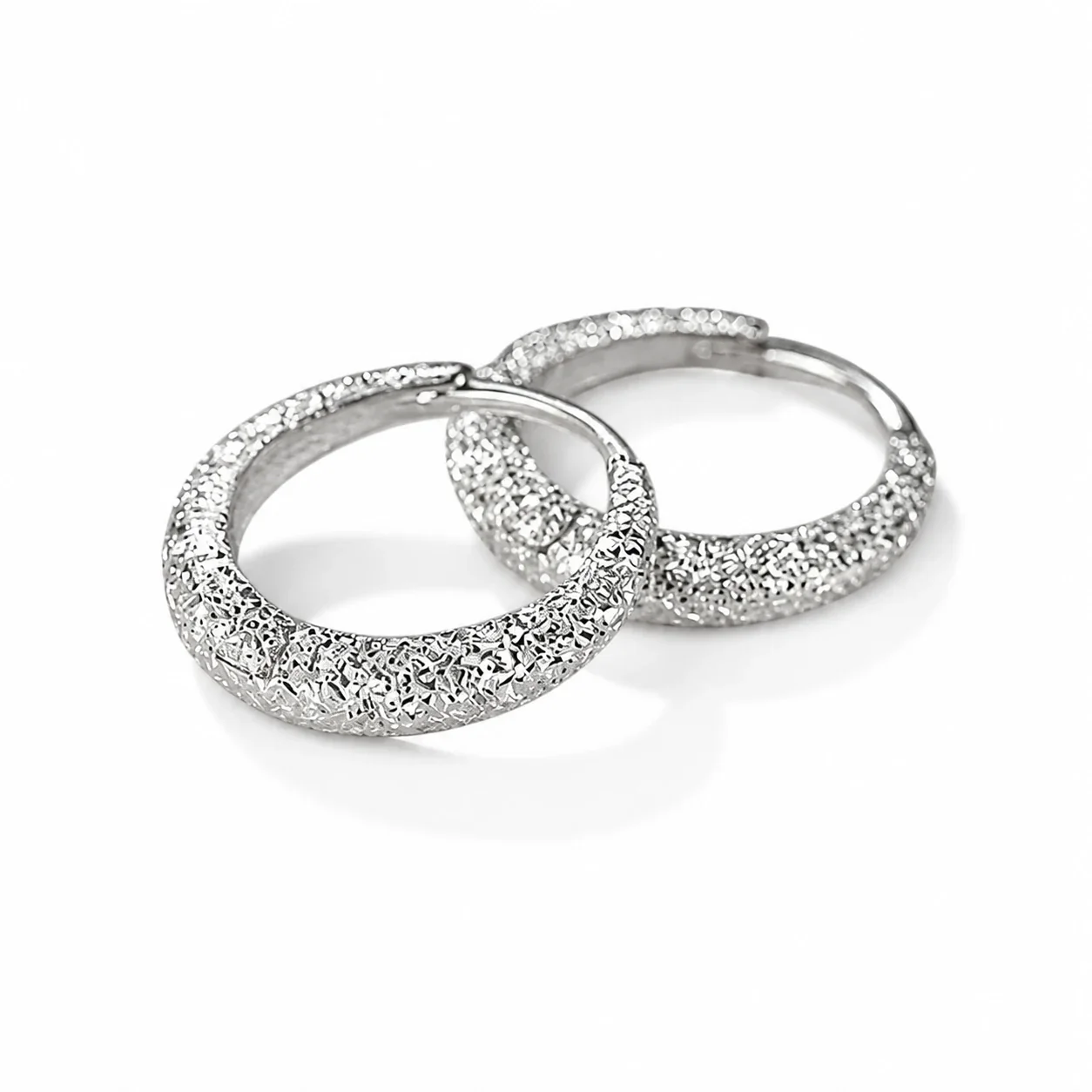 Sparkling 925 Sterling Silver Textured Round Hoop Earrings