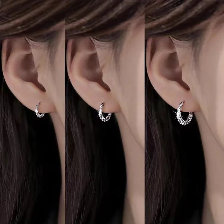 Sparkling 925 Sterling Silver Textured Round Hoop Earrings