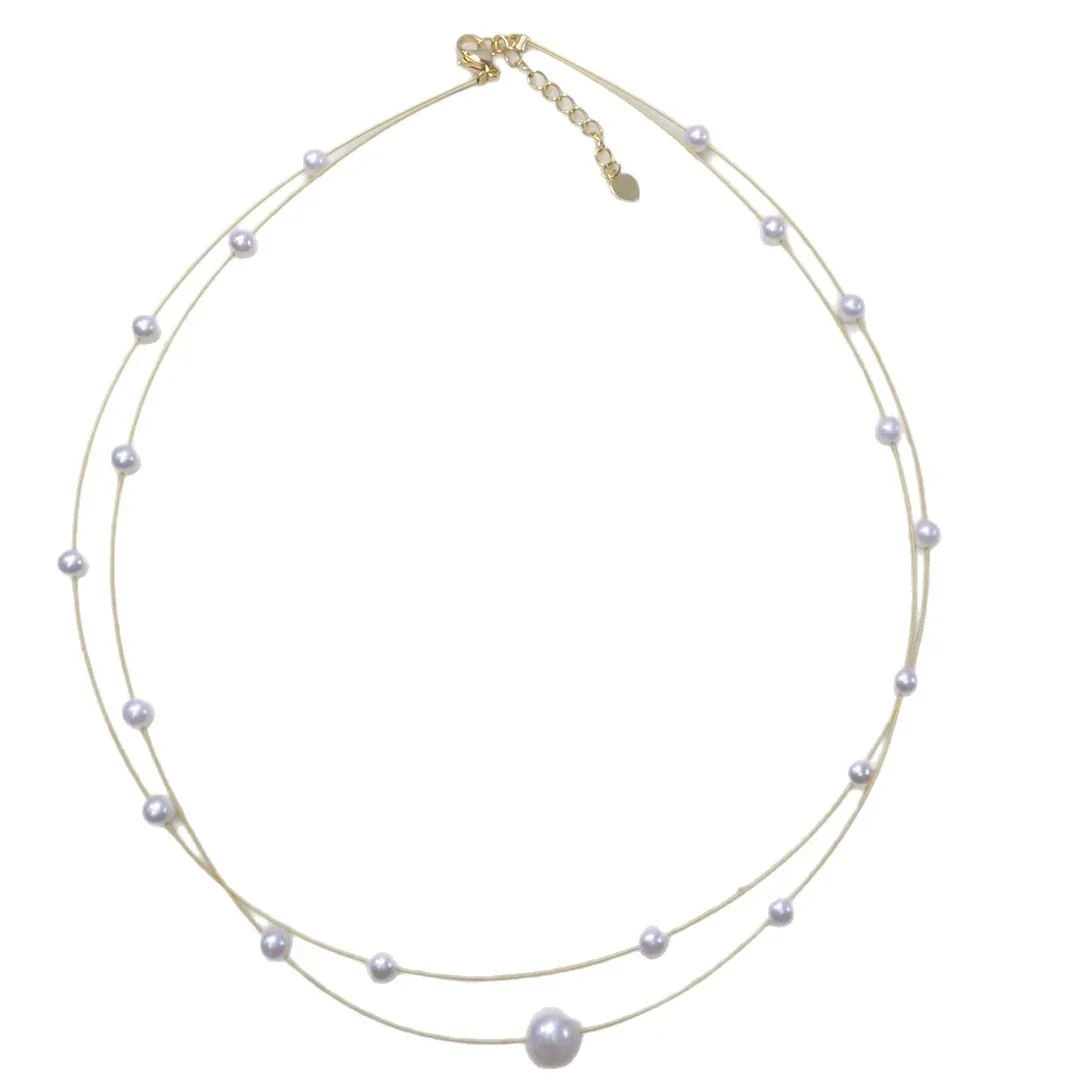 Floating Gold-Plated Multi-Strand Pearl Bead Necklace
